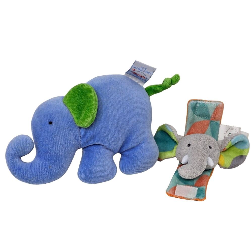 Baby Toy Bundle Gund Elephant Twirly Curly Plush Manhattan Infant Wrist Rattle
